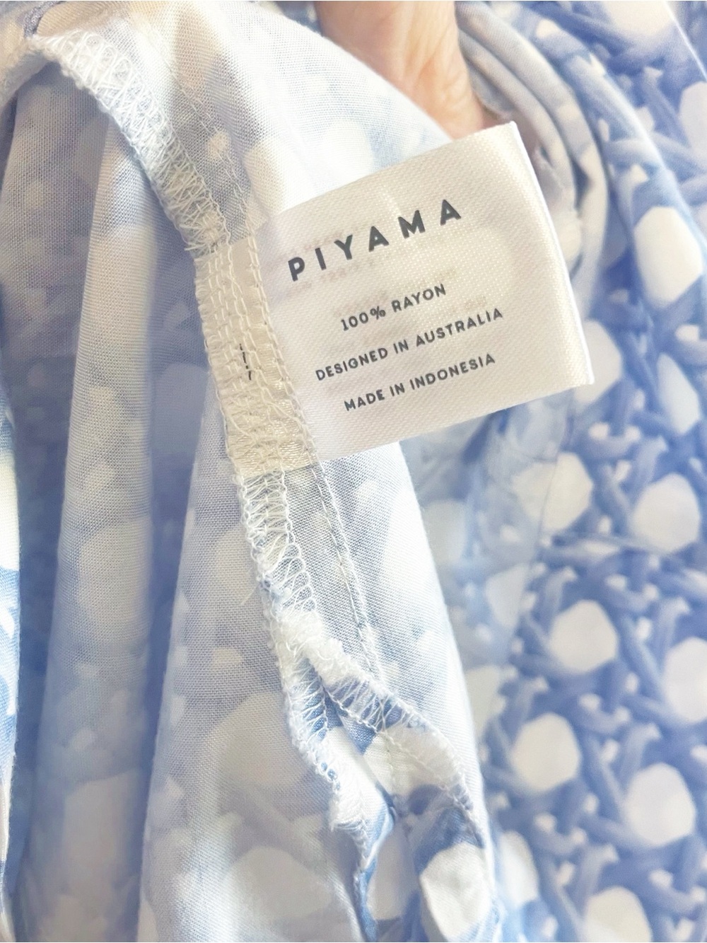 Piyama Blue White Rattan Print Pajama Set S/M Rayon Shorts Button Down - Picture 4 of 8